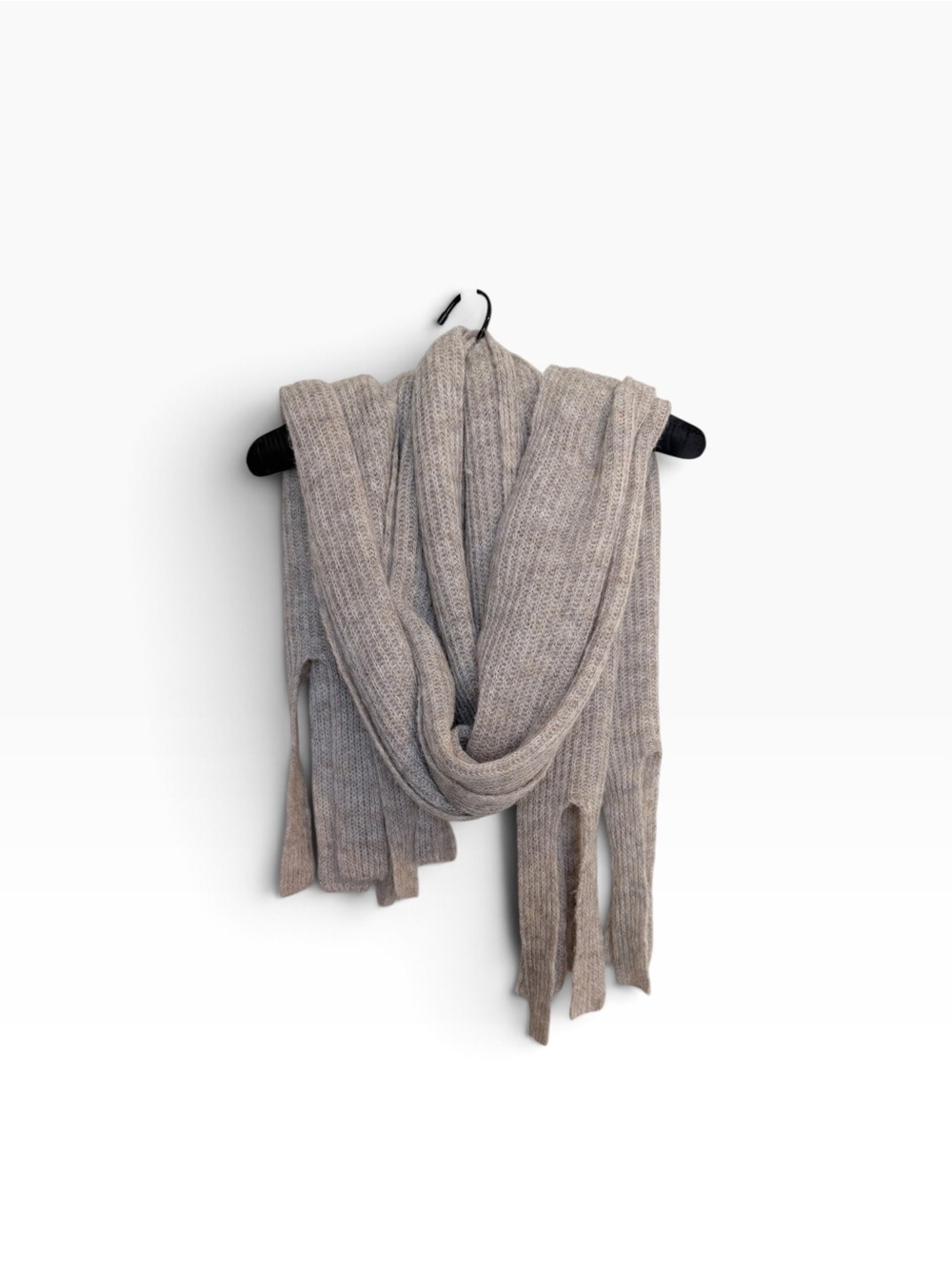 Anthropologie Oversized Light Taupe Ribbed Fringe Wrap Scarf